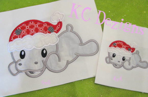 Christmas Baby Hippo Applique